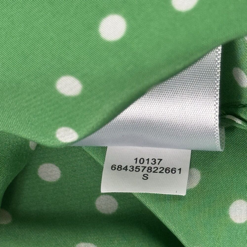 AYR Women’s Size S Polka Dot Short Sleeve Button Up Blouse Green Silk Blend - Picture 4 of 12